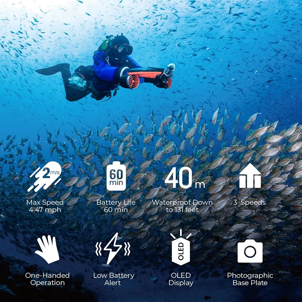 sublue Navbow Underwater Scooter Dual Motors with Action Camera Mount Low Battery Alarm 3 Gear Speed 4.47 mph 60 Minutes 131ft Swimming Pool Diving Snorkeling Water Scooter for Adults